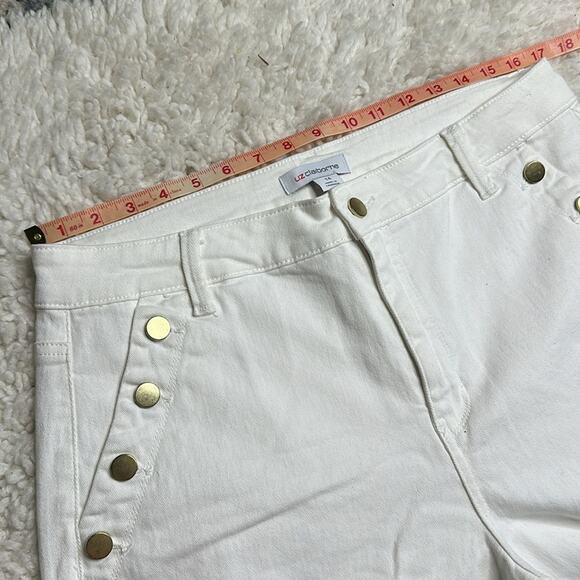 Liz Claiborne Plus Size White Wide Leg Cropped Denim Pants Gold Details - Picture 4 of 7